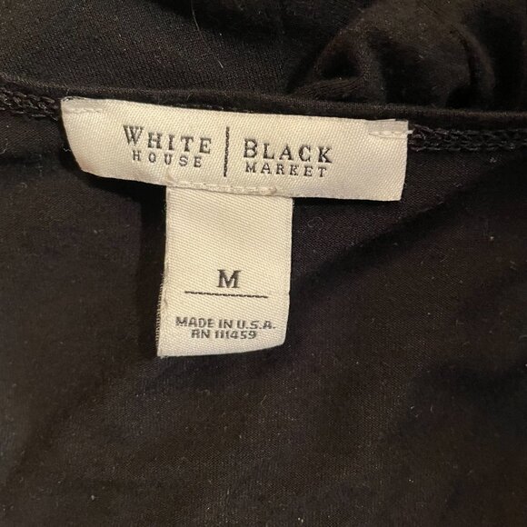 WHBM Pleated Bubble Hem Dress Black Jersey Knit 3/4 Sleeves Scoop Neck Size M - Picture 10 of 11